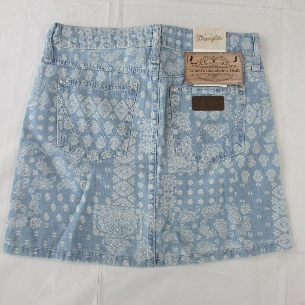 Wrangler Girl's Adjustable Waist Bandana Print Denim Skirt Blue